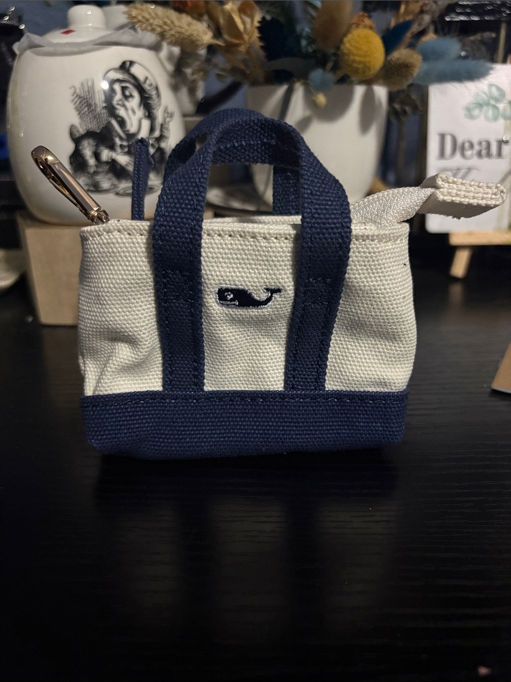 Vineyard Vines Mini Canvas Tote in Navy and Cream